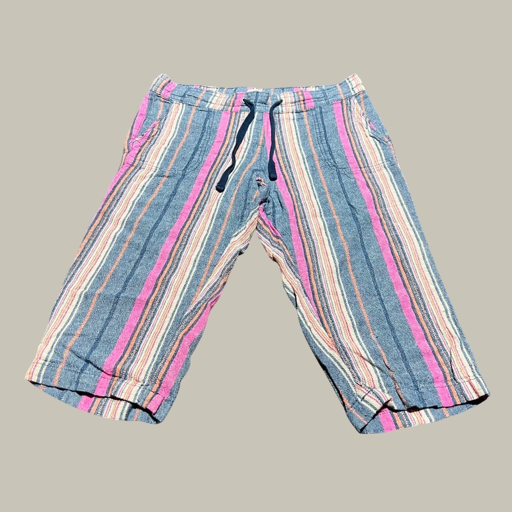 Dash DA-SH Womens PM Linen Blend Stripe Crop Pants Blue Pink Drawstring Capris